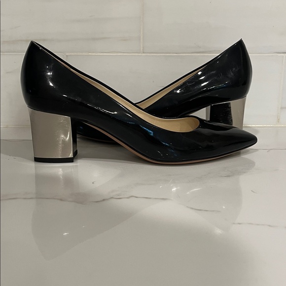 Black patent leather calfskin Pollini Block Heel Pumps 38/7.5 - Picture 1 of 12
